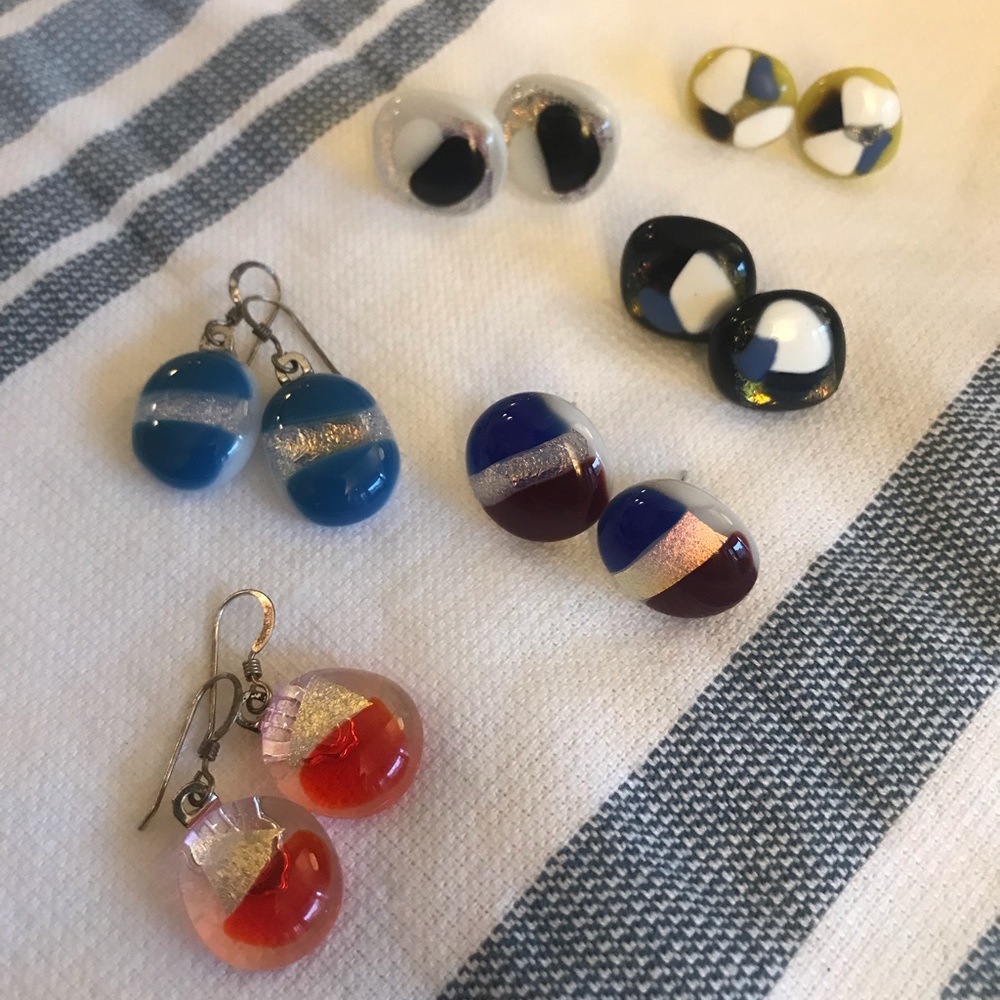 Handmade glass earrings studs x6